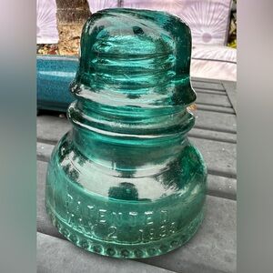 HEMINGRAY-42 BLUE GLASS INSULATOR DOUBLE PETTICOATS THREADED DRIP POINTS